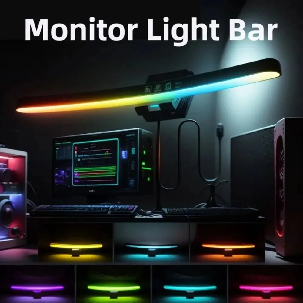Desk Setup Modern - Curved Monitor Light Bar 3 Color