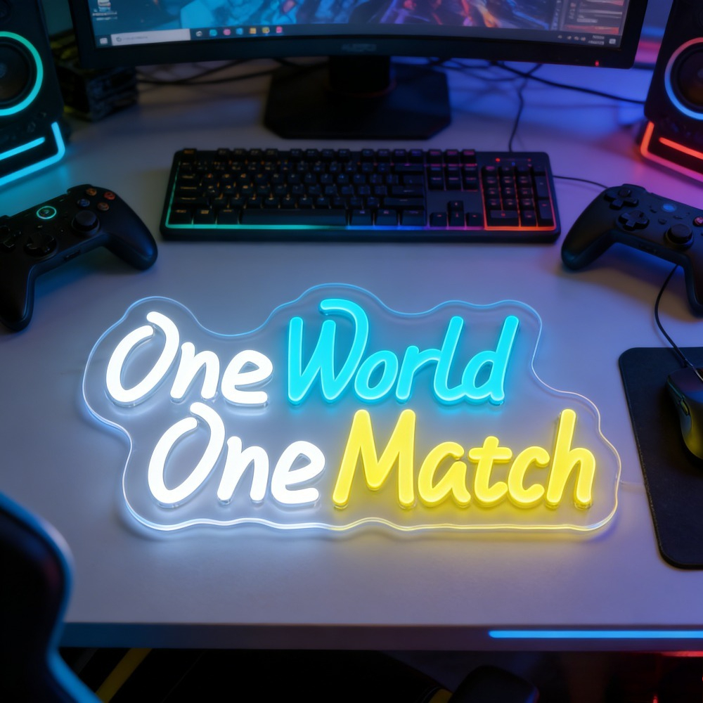 Desk Setup Bedroom - One World One Match LED Neon
