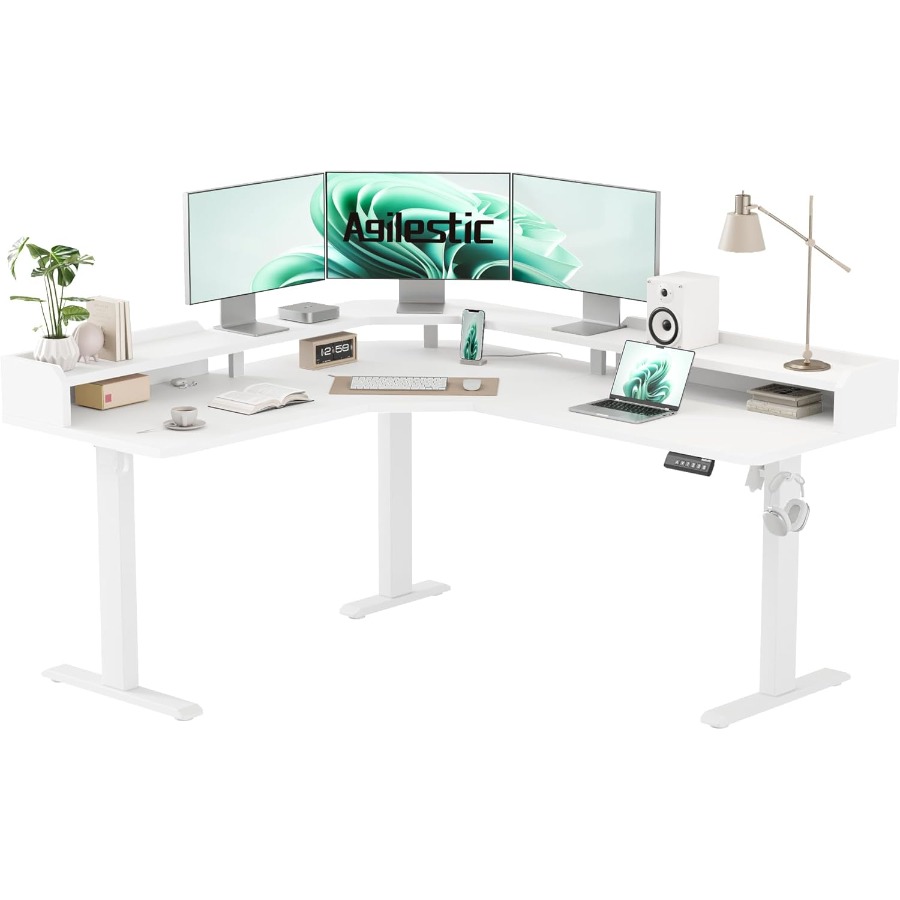 Desk Setup Workspace - L Shaped Standing Desk with Adjustable