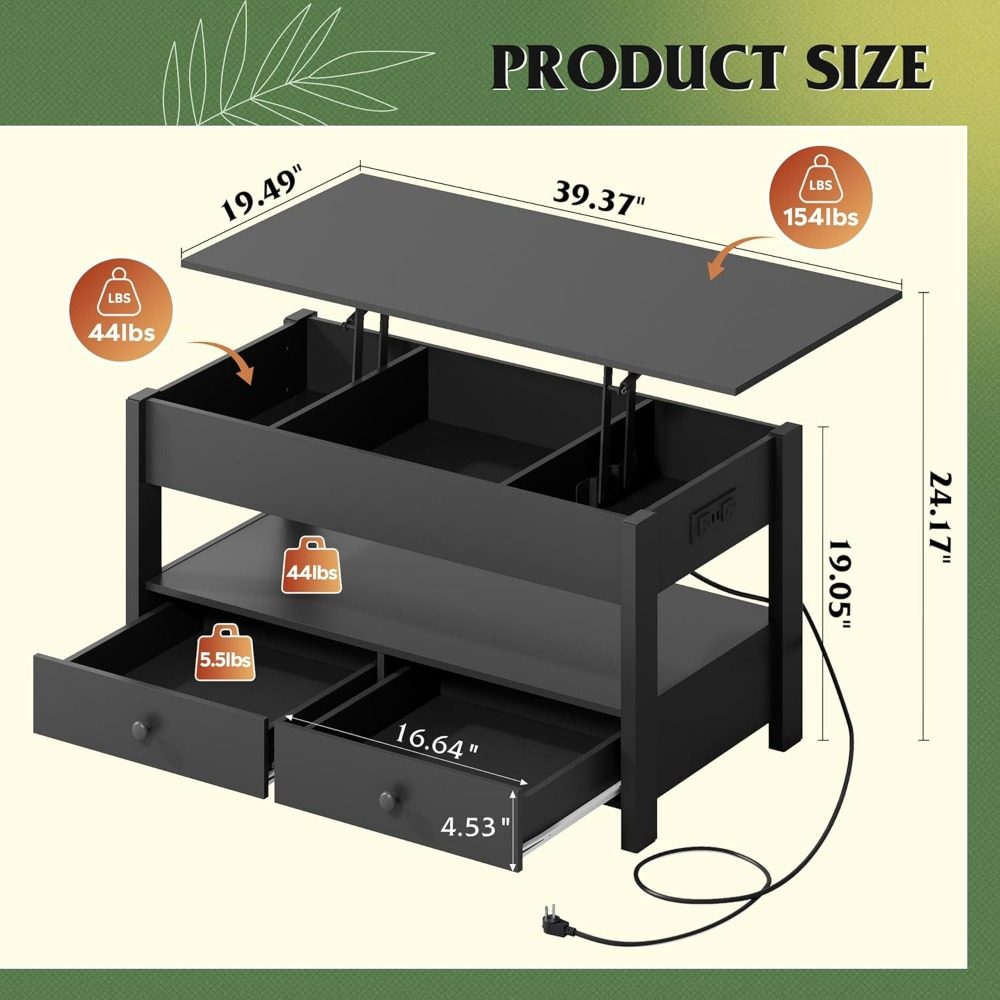 WLIVE Black Lift Top Coffee Ta - مراجعة Desk Setup Modern وسعره
