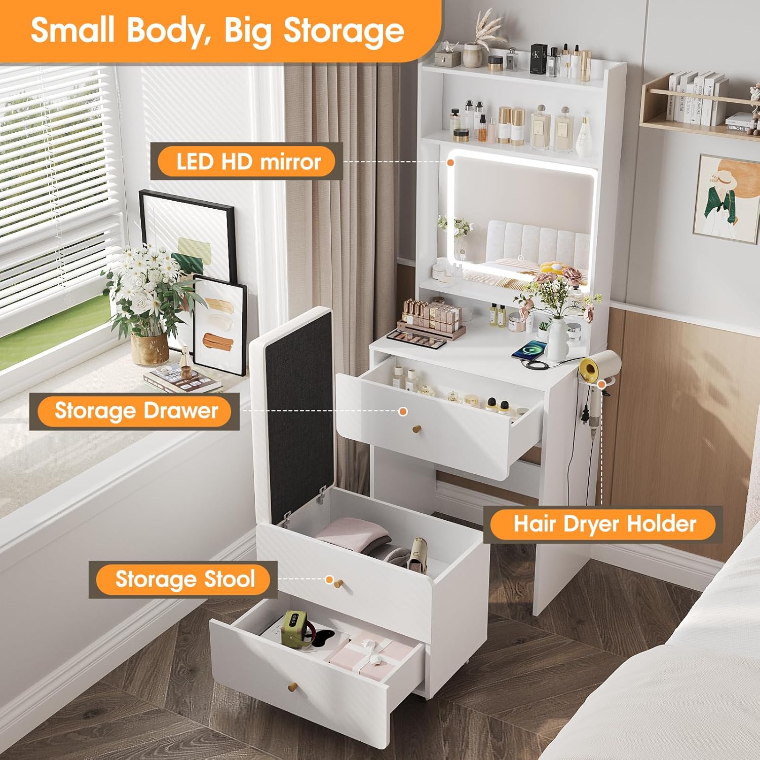 Make Up Vanity Desk with Mirro - مراجعة Desk Setup In Small Bedroom وسعره