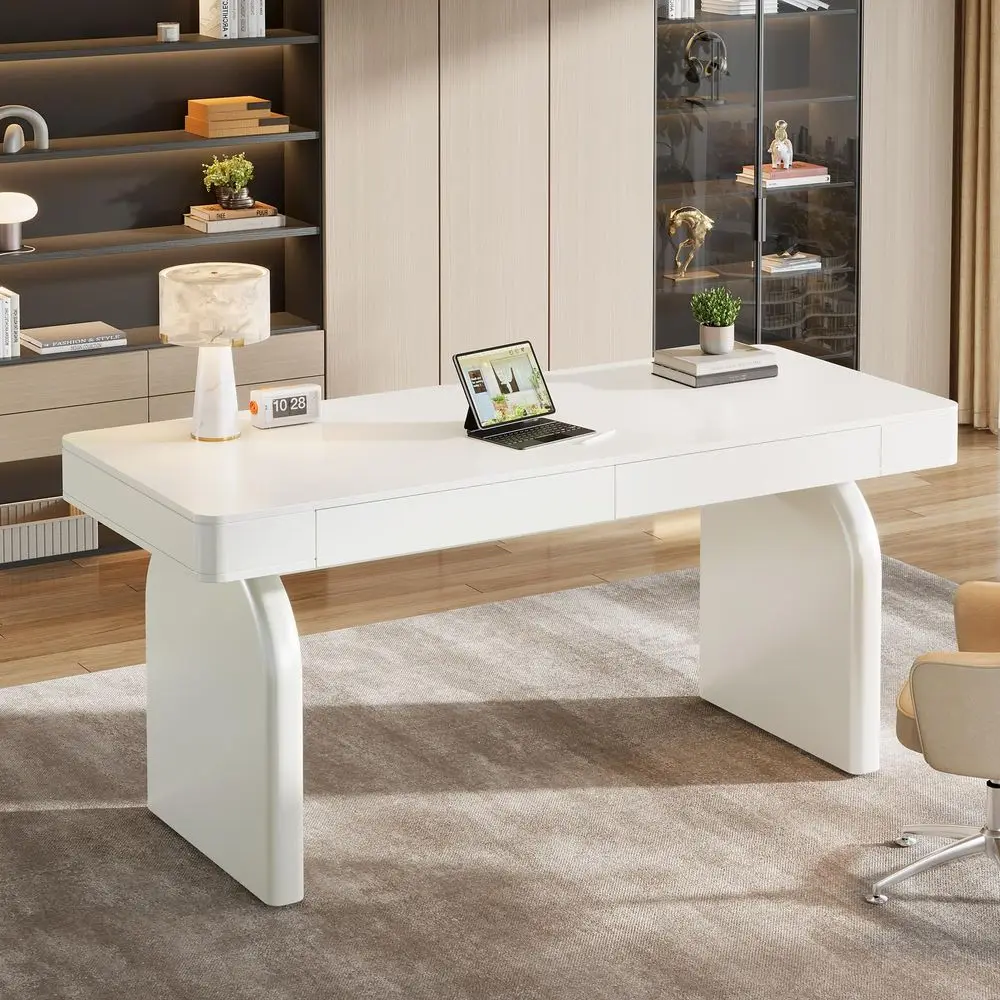 63 Inch Modern White Desk with - مراجعة Desk Drawer Unit وسعره