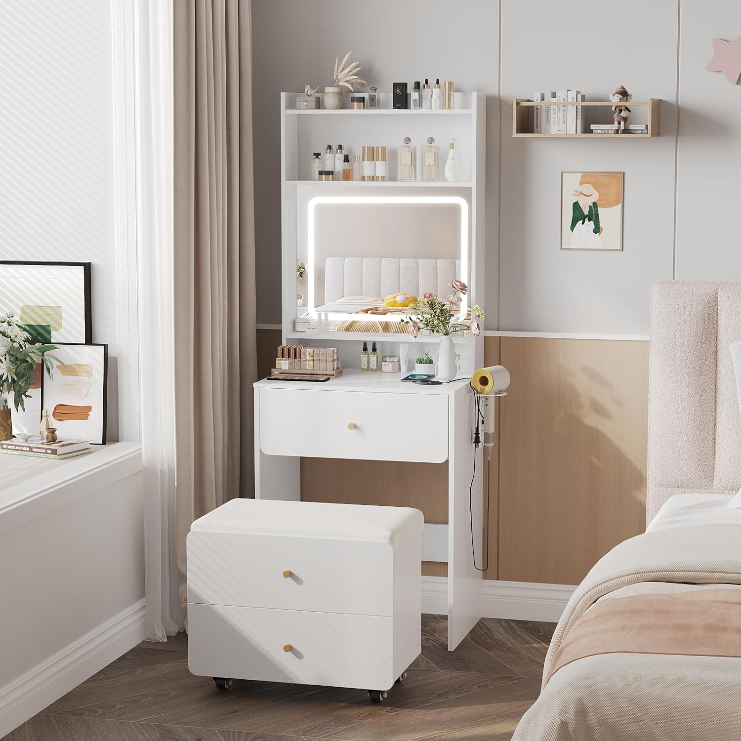 Make Up Vanity Desk with Mirro - مراجعة Desk Setup In Small Bedroom وسعره