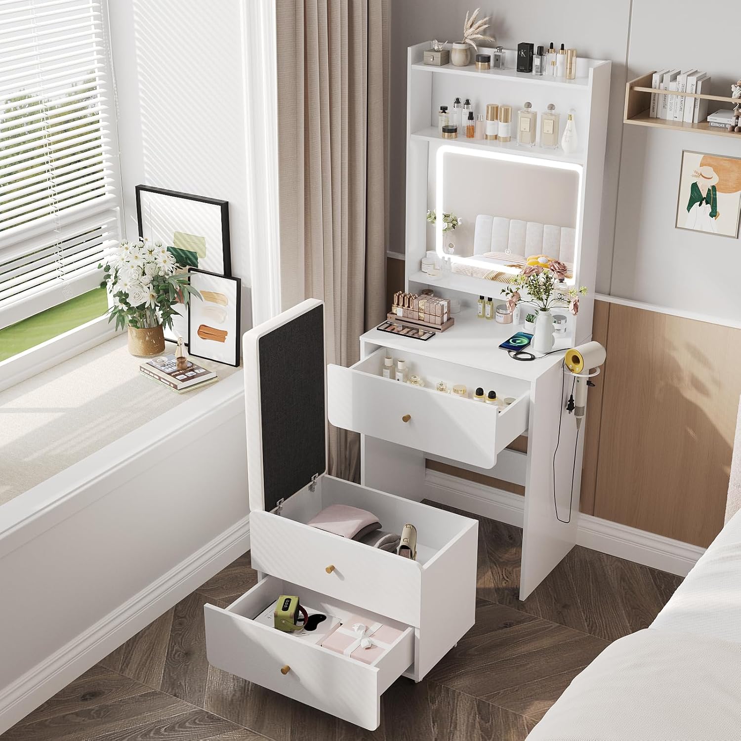 Make Up Vanity Desk with Mirro - مراجعة Desk Setup In Small Bedroom وسعره