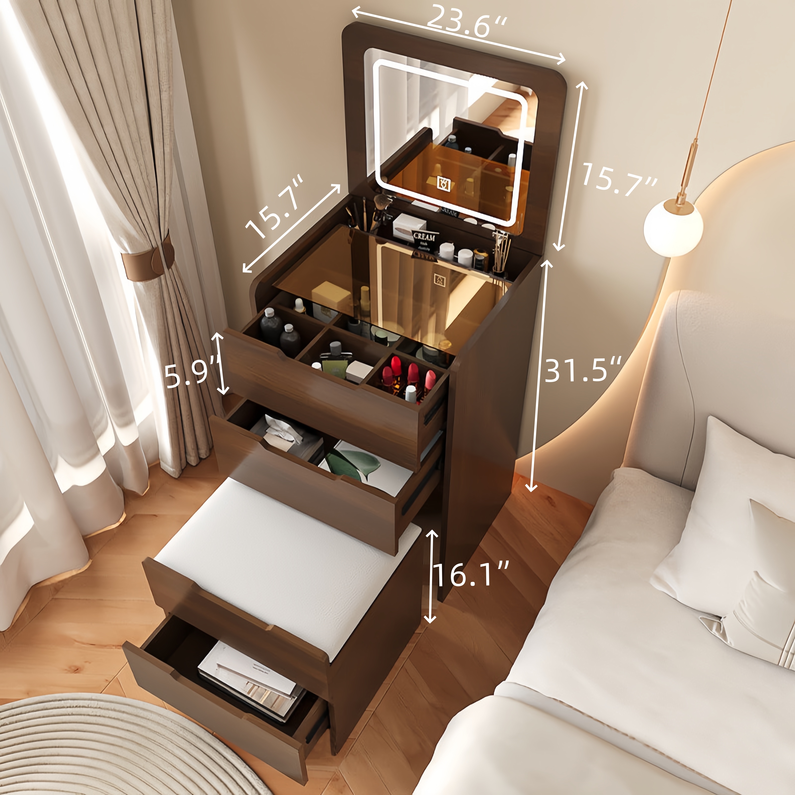 (60cm) 3 in 1 Vanity Desk with - مراجعة Desk Setup In Small Bedroom وسعره