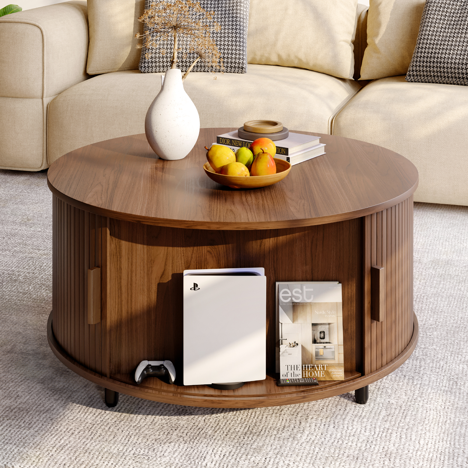 Round Coffee Table with Storag - مراجعة Desk Setup Modern وسعره