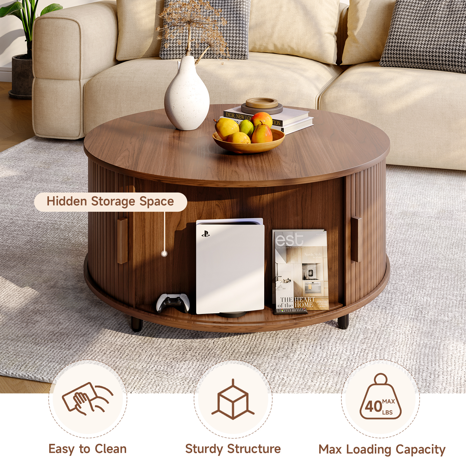 Round Coffee Table with Storag - مراجعة Desk Setup Modern وسعره