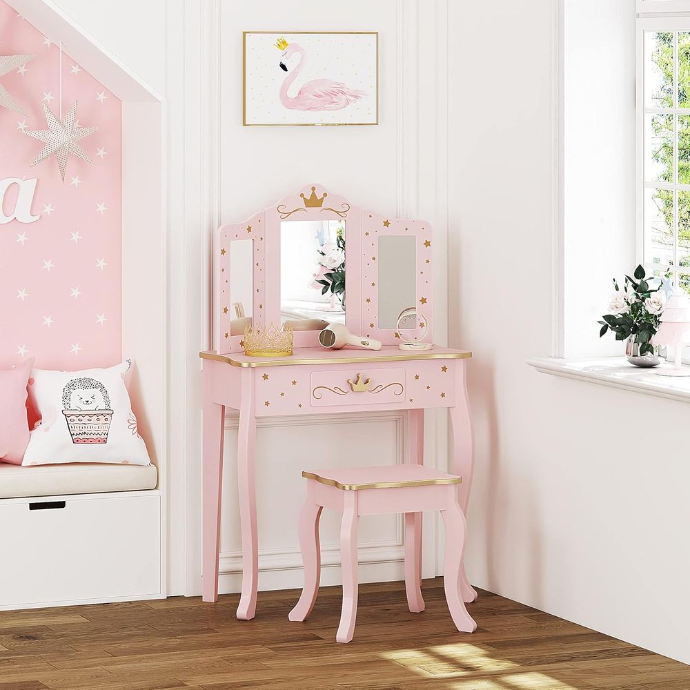 Kids Vanity Set with Mirror an - مراجعة Desk Setup Bedroom وسعره