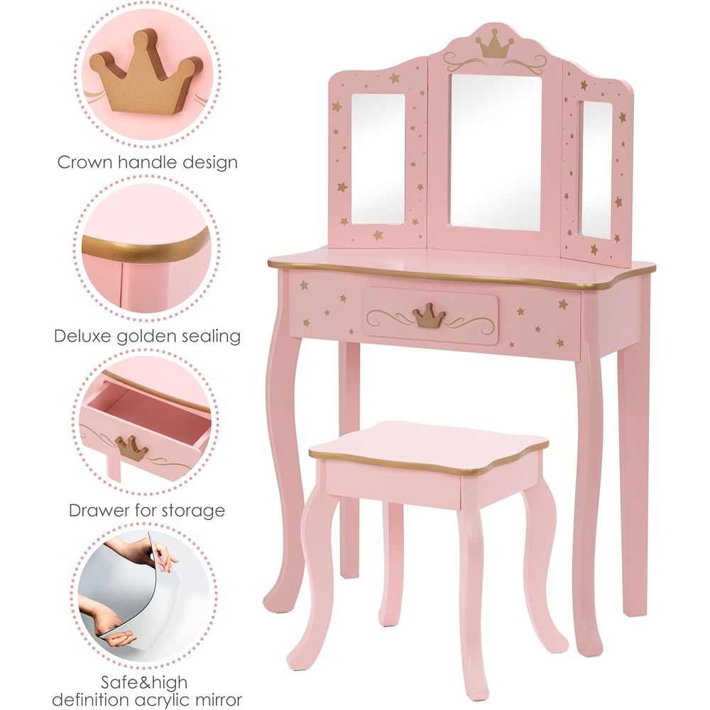 Kids Vanity Set with Mirror an - مراجعة Desk Setup Bedroom وسعره