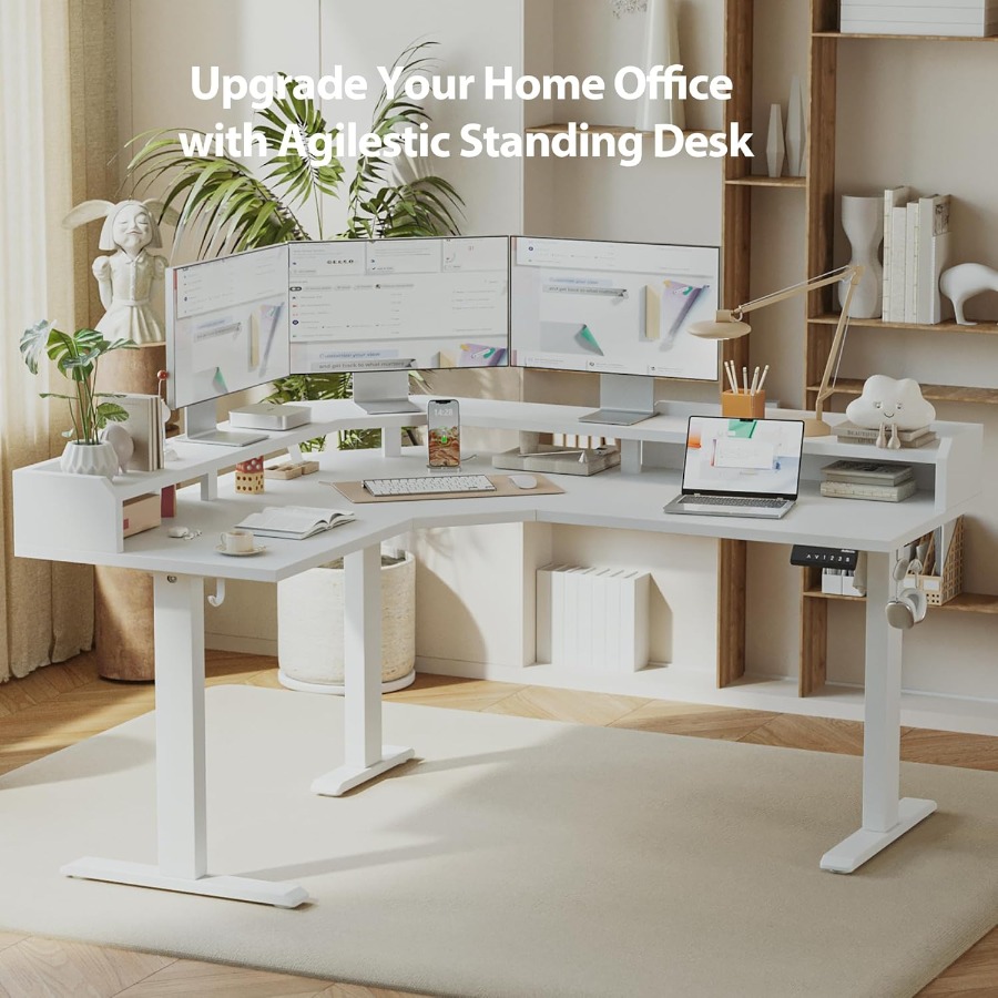 L Shaped Standing Desk with Ad - مراجعة Desk Setup Workspace وسعره