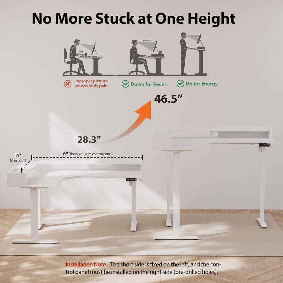 L Shaped Standing Desk with Ad - مراجعة Desk Setup Workspace وسعره